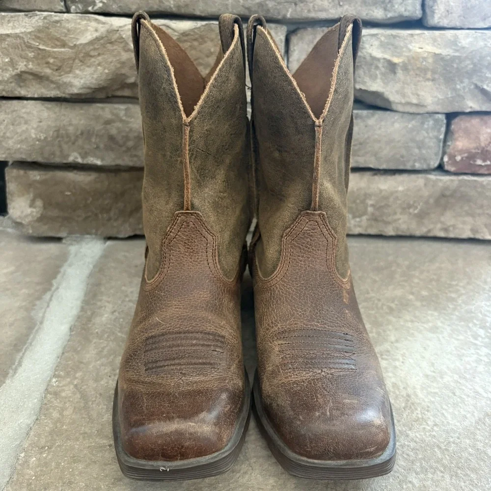 Ariat Youth Rambler Brown Leather Square Toe Western Boots Size 3
